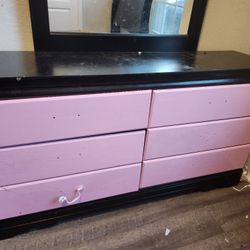 6 Drawer Dresser With Mirror. Another Unfinished Project.  Dresser Is In Great Condition. No Chips Or Cracks On Mirror. 60 X 33