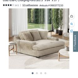 Oversized Cozy Chaise Lounger with Dual Cup Holders & USB/USB-C Charging Ports New