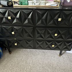 Modern Black Geometric Bedroom Set – Dresser + 2 Nightstands