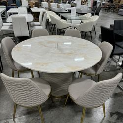 Round Marble Dining Table With 6 Chairs / Mesa de comedor redonda de mármol con 6 sillas