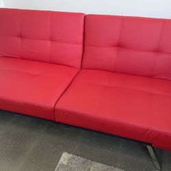 Red faux Leather Couch / Bed