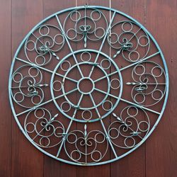 Unique 36" Vintage Metal Blue Rustic Outdoor Wall Decor Candleholder