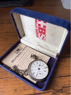 Vintage Belle-Suisse Pocket Watch with Original Box & Papers
