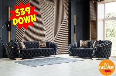 Lupino Black Velvet Sofa & Loveseat