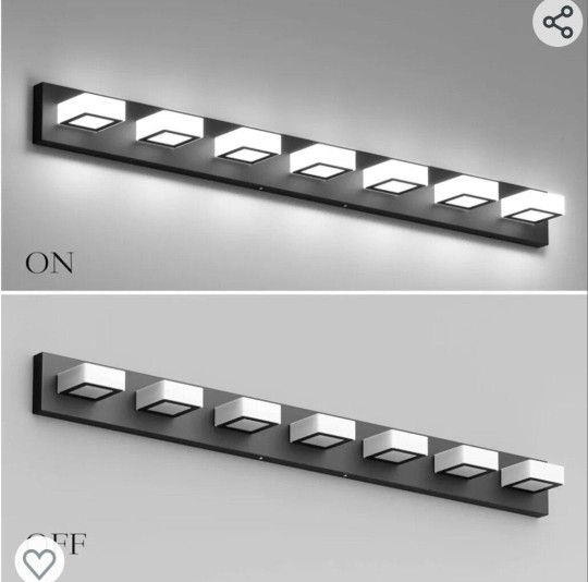 New 48" LED Modern LED Black Vanity Lights Fixtures 7 Lights Acrylic Matte Black Vanity Lights Modern Black Bathroom Wall Lighting Over Mirror