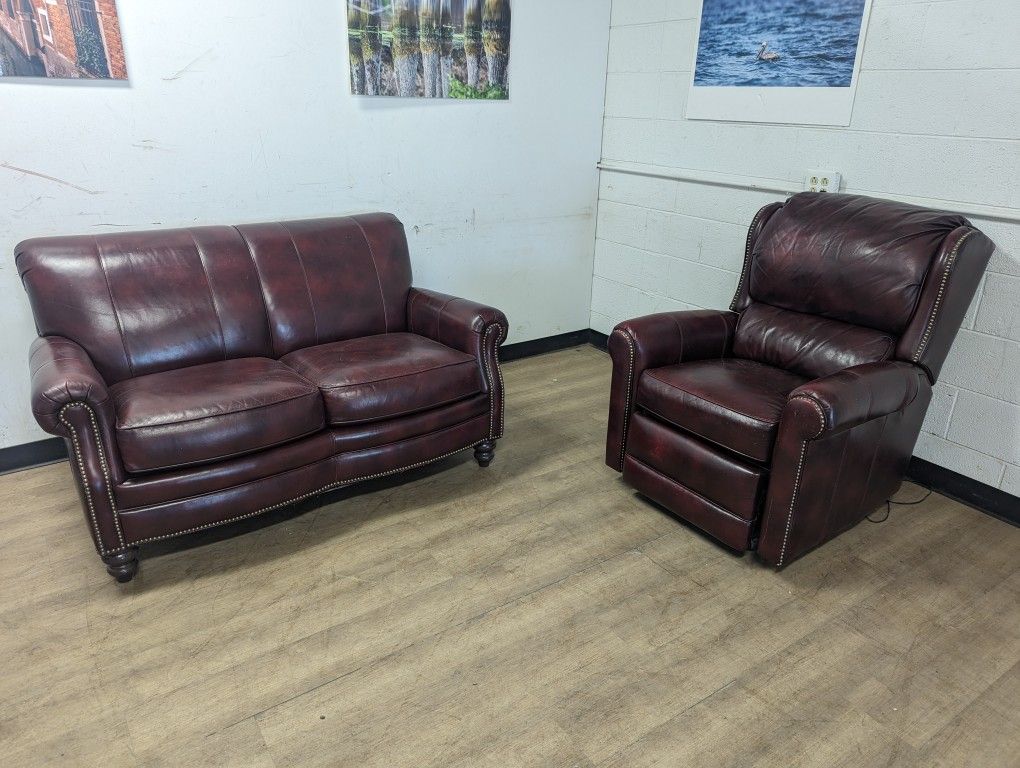 Smith Brothers Cherry Leather Loveseat And Reclining Chair Set ~Free Delivery~