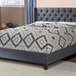 Queen Gray Wingback Button Tufted Bed w. orthopedic Mattress included