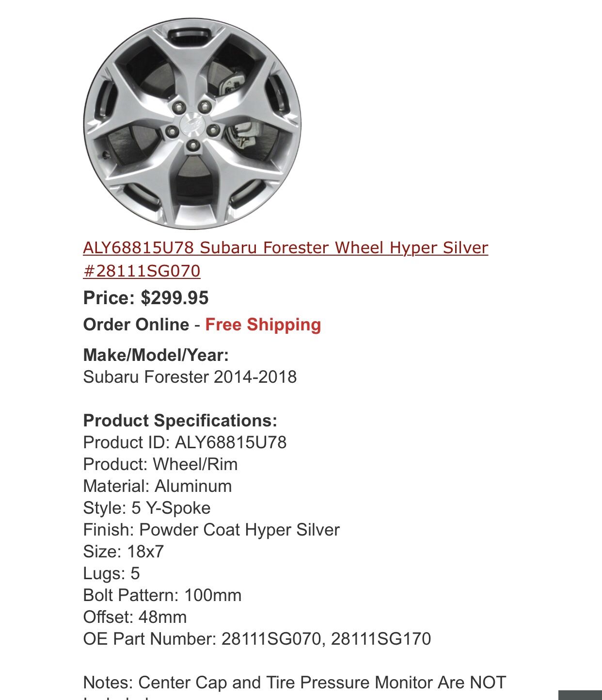 NEW - Subaru Forester RIM