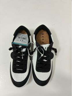 Reef Lay Day Seas Black/ White Leather Comfort Wedge Cork Lace Up Sneaker 8.5