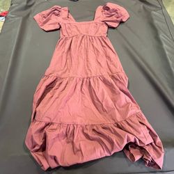 Abercrombie & Fitch Womens Small Puff Sleeve Midi Dress Pink Cottagecore