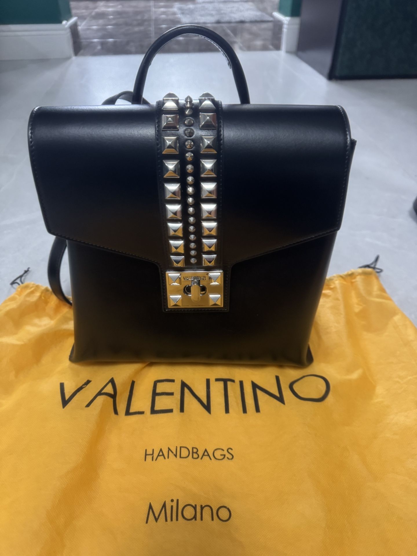 Mario Valentino Backpack Black With Silver Hardware In Perfect Condition