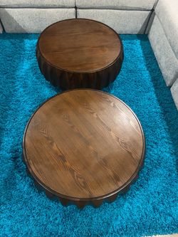 Round Wood Coffee Tables Set of 2