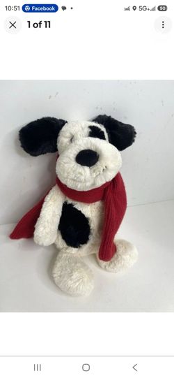 Jellycat Bashful Winter Puppy Plush with Red Scarf  12” NEW w TAG