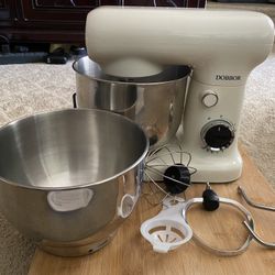  3QT+3.5QT 10-Speed Electric 300W Food Mixer - Includes Egg Whisk, Dough Hook & Flat Beater for Home Baking 