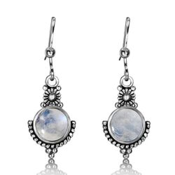 925 Shirley Silver Retro Moonstone Dangle Drop Earrings [EAR158]