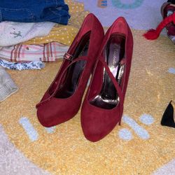 Red Stilettos Velvet Heels