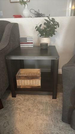 Dark Wood End Table with Lower Shelf(Metal)