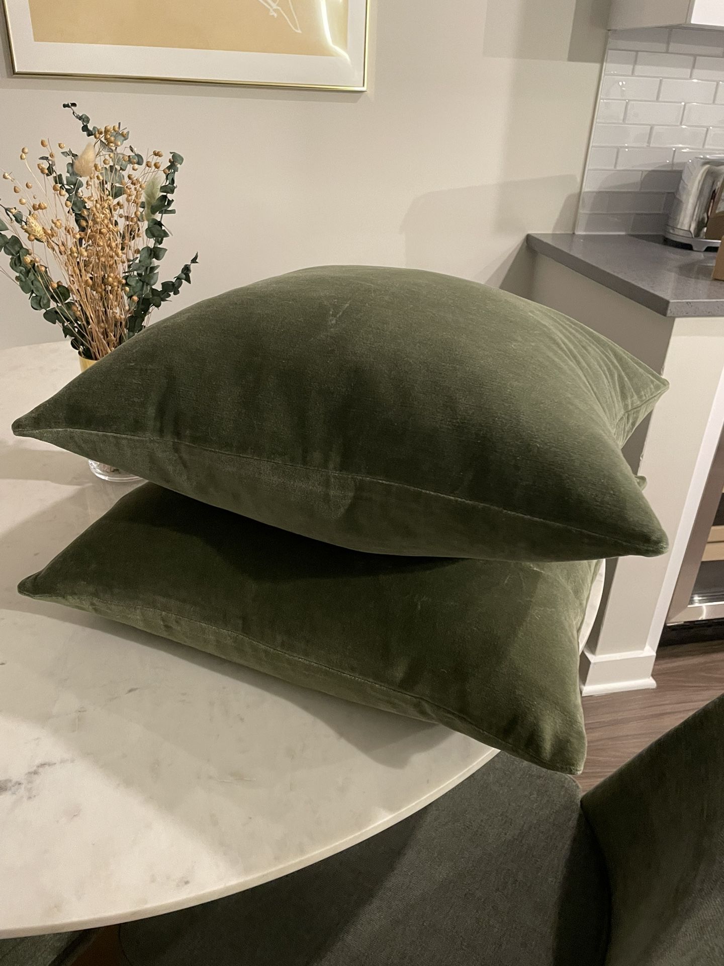 2 - Lulu And Georgia Olive Green Velvet Pillows