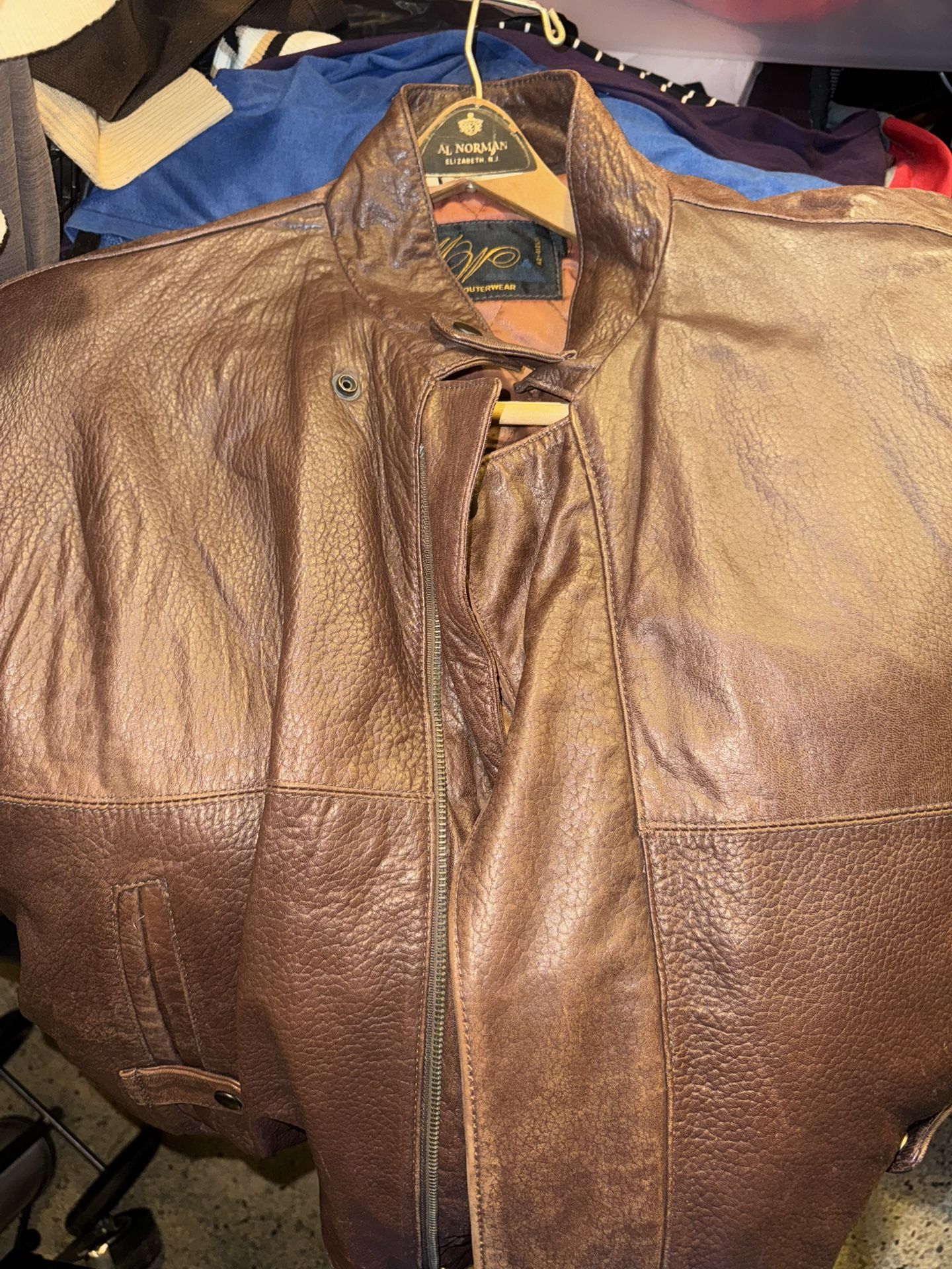 Vtg Montgomery Ward Brown cafe Racer Mob Motorcycle Leather Bomber Jacket Men 46