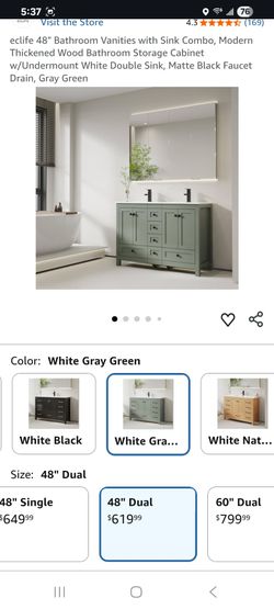 eclife 48" Bathroom Vanities with Sink Combo, Modern Thickened Wood Bathroom Storage Cabinet w/Undermount White Double Sink, Matte Black Faucet Drain,
