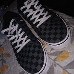 Van Grey And Black Checkered Shoes Size 11.5