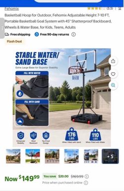 Basketball Hoop for Outdoor, Fehomix Adjustable Height 7-10 FT, Portable Basketball Goal System with 45" Shatterproof Backboard, Wheels & Water Base,