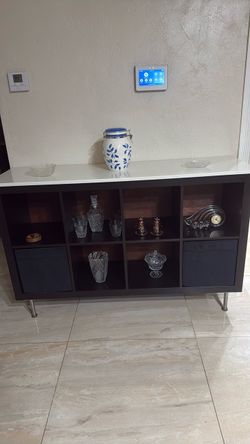 Dark Brown Cube Shelving Unit with White Top