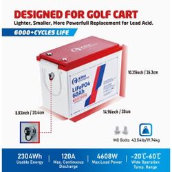 36V(38.4V) 60A LiFePO4 Lithium Golf Cart Battery Built-in 200A 