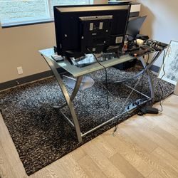 Contemporary Glass Office Desk And Bookshelf