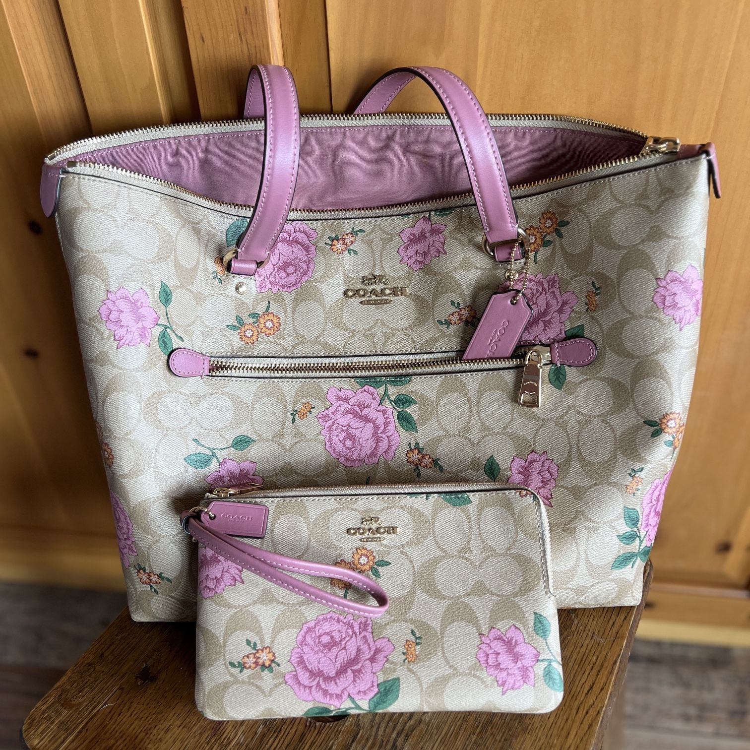 COACH brand Floral Tote and matching wallet 
