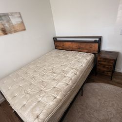 Queen Mattress, Bed Frame & Side Table