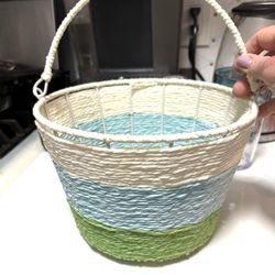 9” Ombre Paper Rope Barrel Basket  Blue Green White