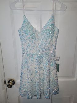 B. Smart Sequin Dress White Iridescent Party Mini Dress Women's Apparel Size 3. Vestido