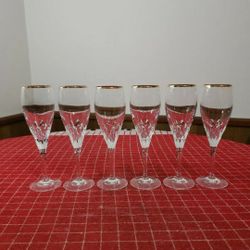6 Gorham Crystal Diamond Gold Champagne Flutes Fluted Champagne Glasses Mint
