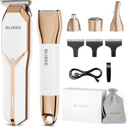 Bikini Trimmer & Hair Clippers for Women - Waterproof Electric Razor and 4 in 1 Bikini Shaver Set, Deluxe Hair Trimmer, Wet/Dry Body Shaver for Nose E