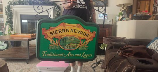 vintage green plastic sierra nevada light up with metal hanging beer sign