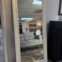 White Washed Ornate Full Length Wall Mirror