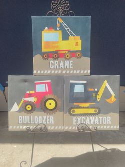 Kids Construction Vehicle Canvas Wall Art Set
