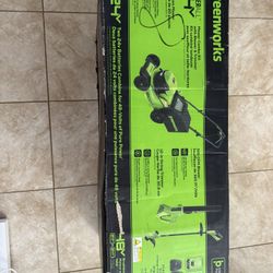 Green Works Lawn Mower, String Trimmer, And Leaf Blower 