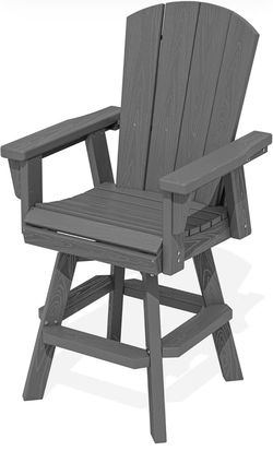 Swivel Adirondack Bar Chair, Swivel Balcony Adirondack Chair, Outdoor Bar Height Barstools for Bistro, Poolside, Garden, Grey$140