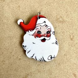 🎅 Darling, large, two sided, painted wood, vintage Christmas Santa Claus & turkey pendants