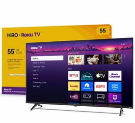 Hiro 55" 4K HDR Smart TV Flat Screen LED Television with Roku TV and Dolby Audio Streaming