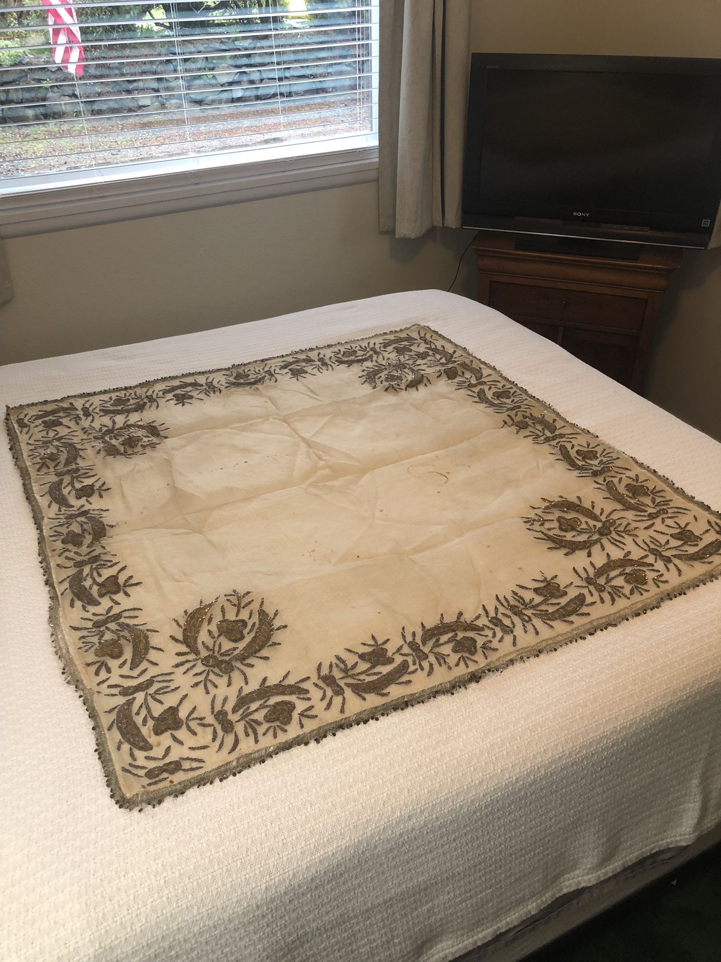 Early 1940s Turkish SilkTable Mat w/ Metallic Embroidery