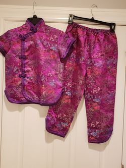 Girls Size 10 Asian Print Purple Pant Set