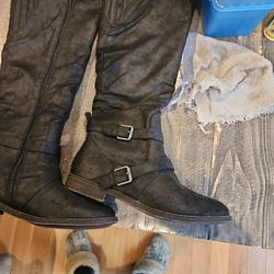 Black Suede Zip Up Boots 