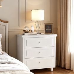 3 Drawer Night Stand, 22 Inch Wider Side Table with Storage, Rattan Boho Bedside Table, End Table for Bedroom, Living Room