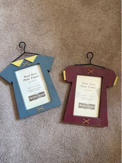Two Wood Photo Frames shaped like girls dresses