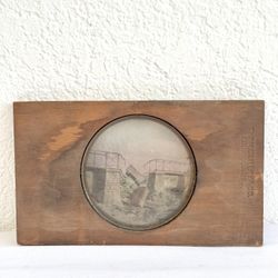 Antique Magic Lantern Wood Glass Negative Slide, M.C. Lilley, Bridge Collapse