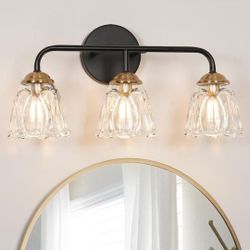 (New in Box) 
Vintage 3 Light Vanity Light, Black and Gold Bathroom Vanity Light Fixtures, Bathroom Light Fixtures with Glass Shade, Antique Vanity Li