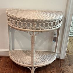 White Wicker Demilune Table